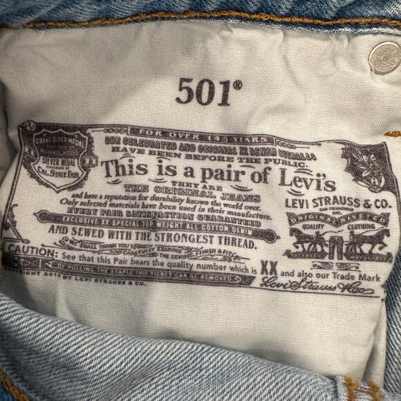 Levi's 501 Original Fit Mid-Rise Distressed Cut-Off Shorts Sz 27 Whiskers Fade - Picture 7 of 9